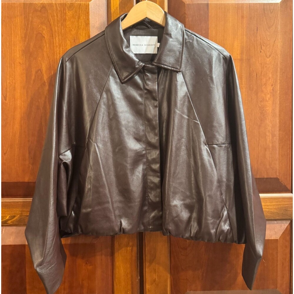 Rebecca Minkoff RM-9220 Faux Leather Bomber Jacket Wine Dolman Sleeves Large NWT